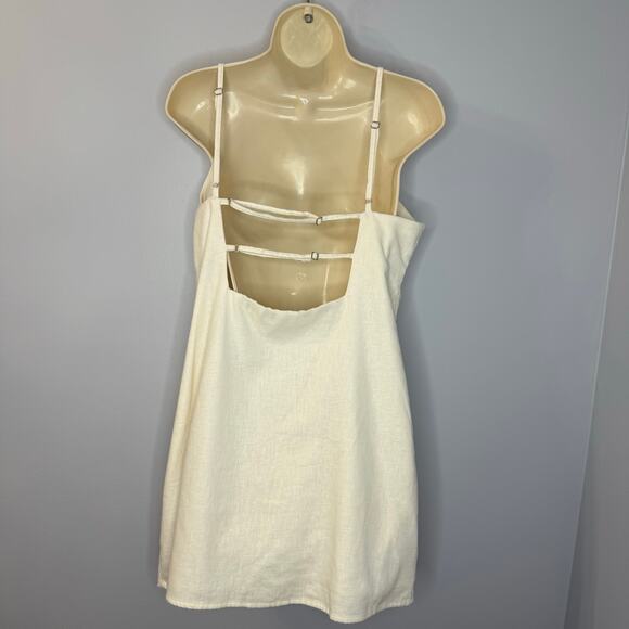 Abercrombie & Fitch Linen High Neck Strappy Mini Dress Cream Coastal Beach L New - Picture 10 of 14